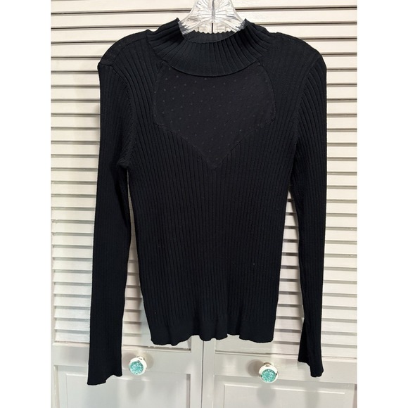 Society 212 Turtleneck‎ Sheer Chest Neck Sweater Long Sleeve Size L Ribbed - Picture 1 of 8